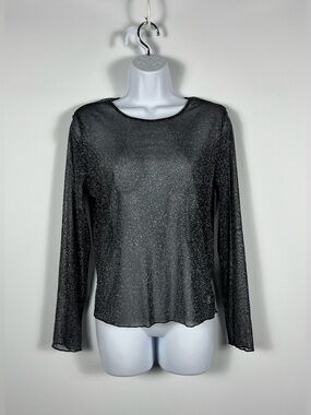 Victoria's Secret Black Metallic Sheer Mesh Long-Sleeve Top Size XS NWT